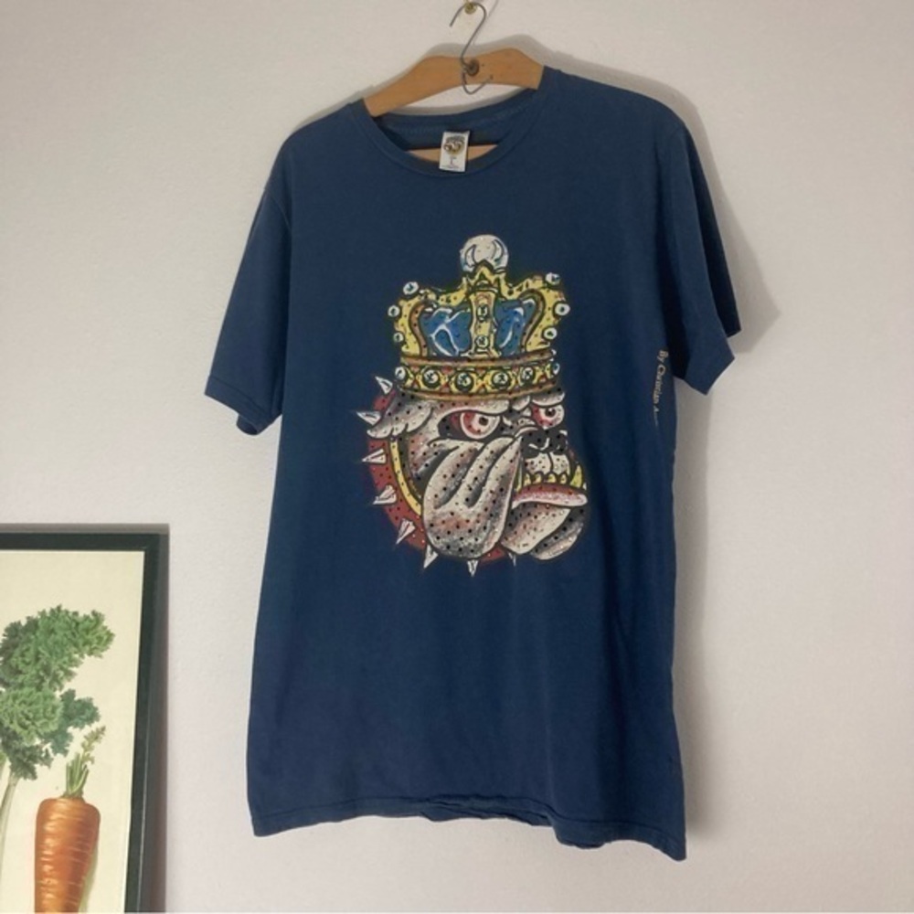 Ed Hardy navy embellished royal bulldog tee size L